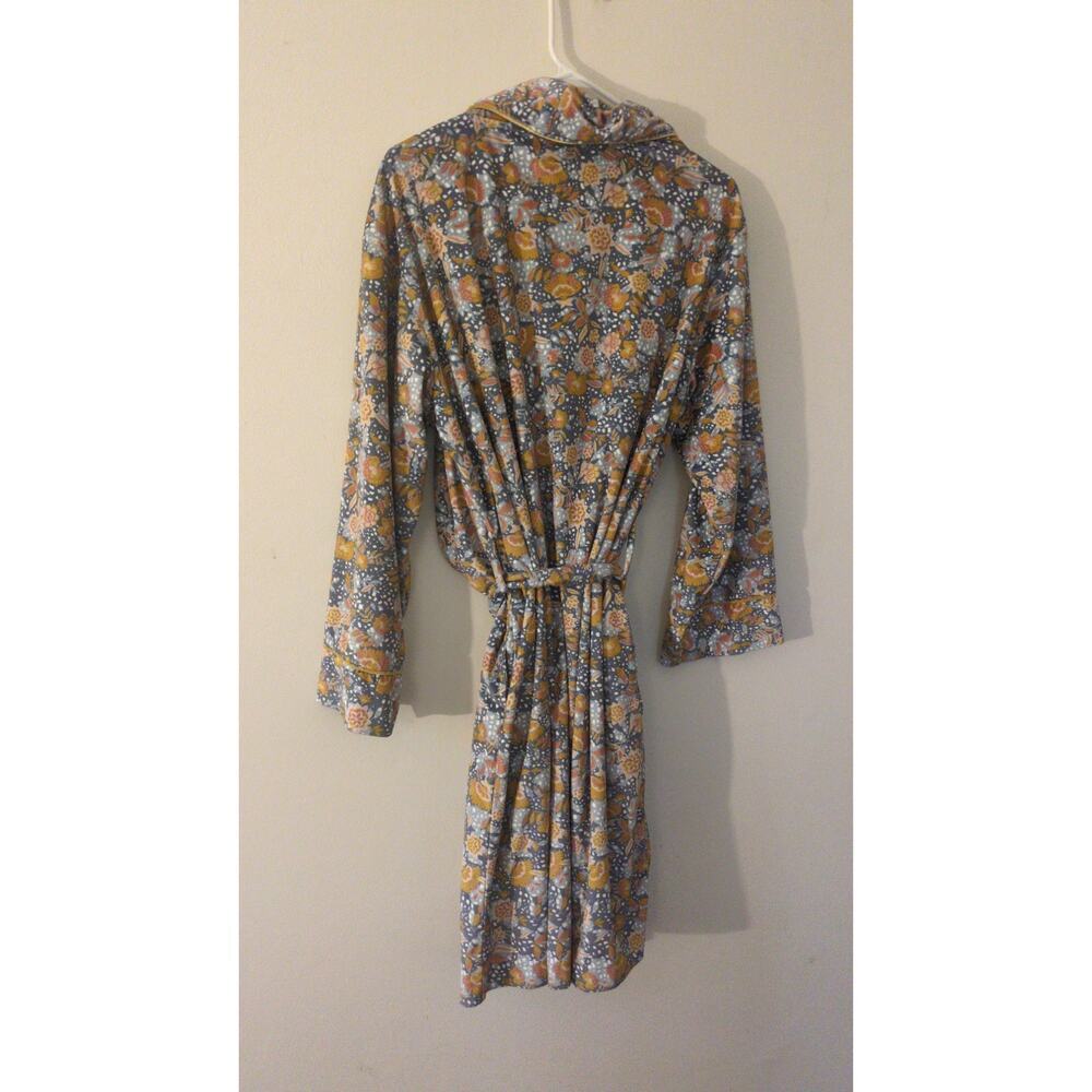 World Market Lounge Robe O/S Gray Gold Floral Whimsical Pattern, Belt, Kimono - Picture 4 of 6